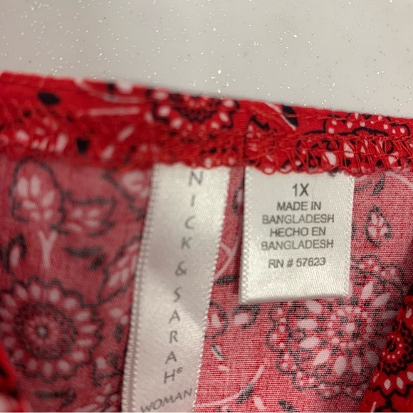 Nick Sarah Y2K Babydoll Red Print Tank Top 1X Western Boho Beach Retro Vacation - Picture 6 of 9